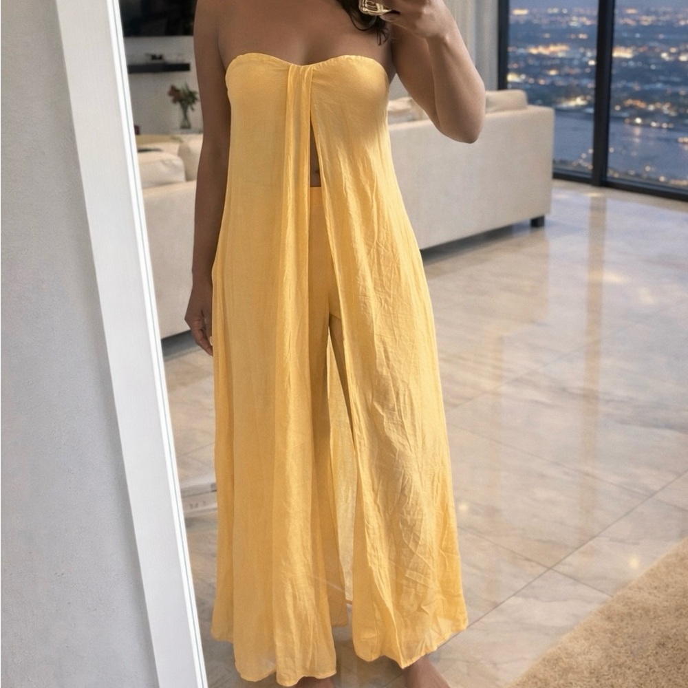 SHEIN Yellow Wide Leg 2 Piece Set